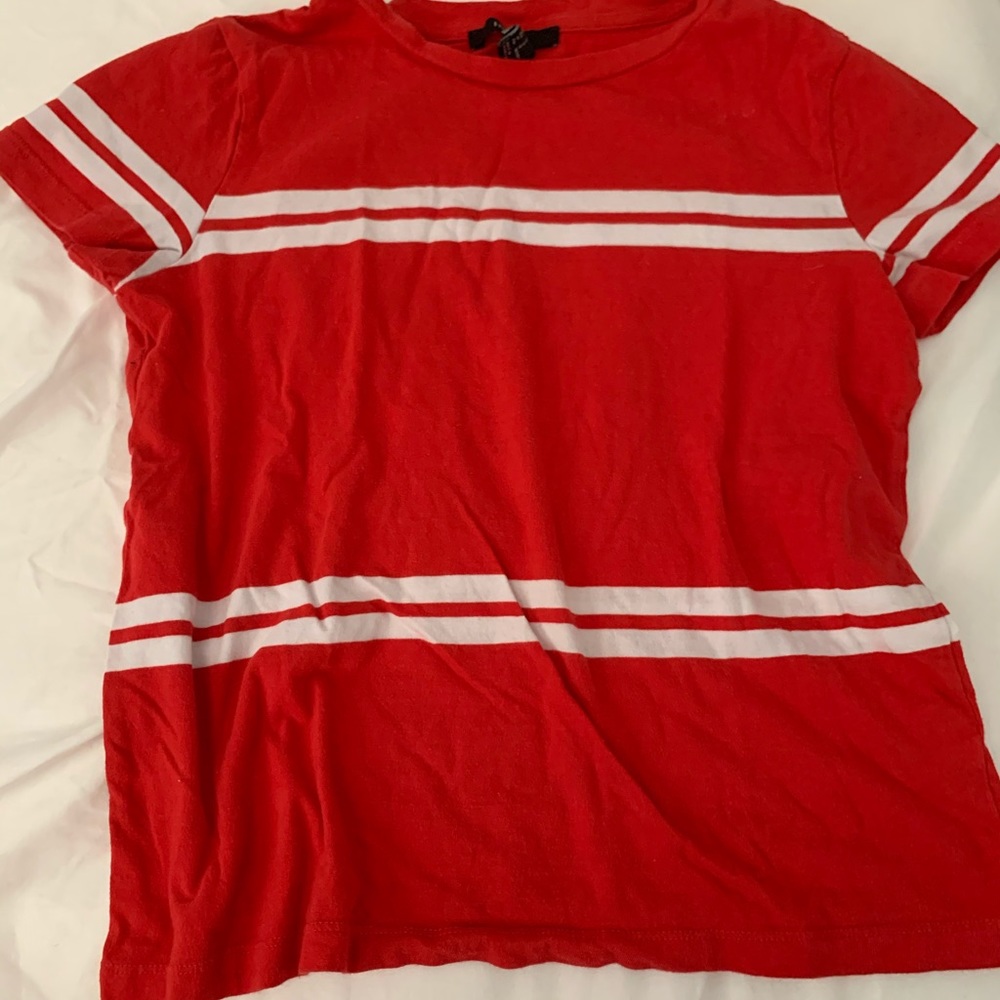 red tshirt with white stripes